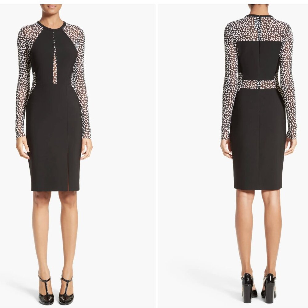 Yigal Azrouël Leopard Mesh Inset Dress Size 4 Retails for $1200